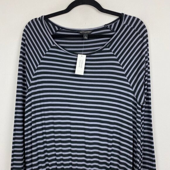 Banana Republic Large Bodycon Dress Long Sleeve Jersey Black Gray Striped NWT - Picture 2 of 9